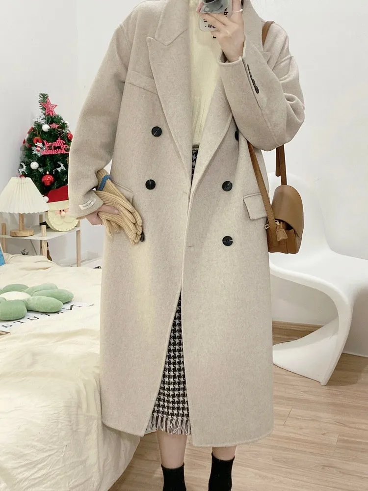 100% Double-Faced Virgin Wool Peak Lapel Long Coat