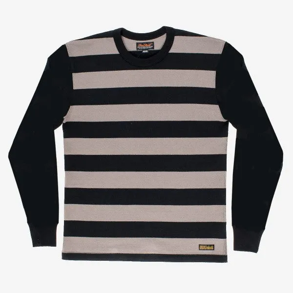 11oz Cotton Knit Long-Sleeved Sweater - Striped Body with Black Arms IHTB-05-GRY