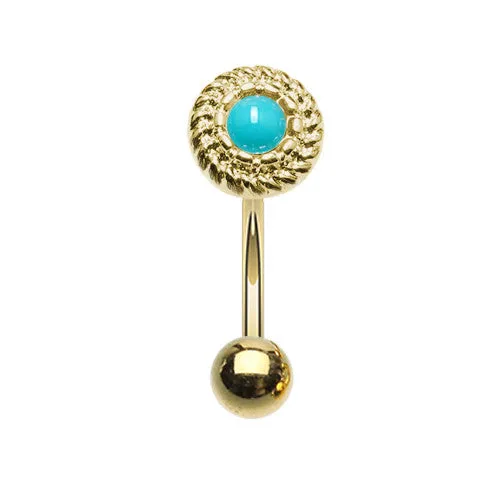 16g Petite Roped Turquoise Reverse Belly Bar in Gold