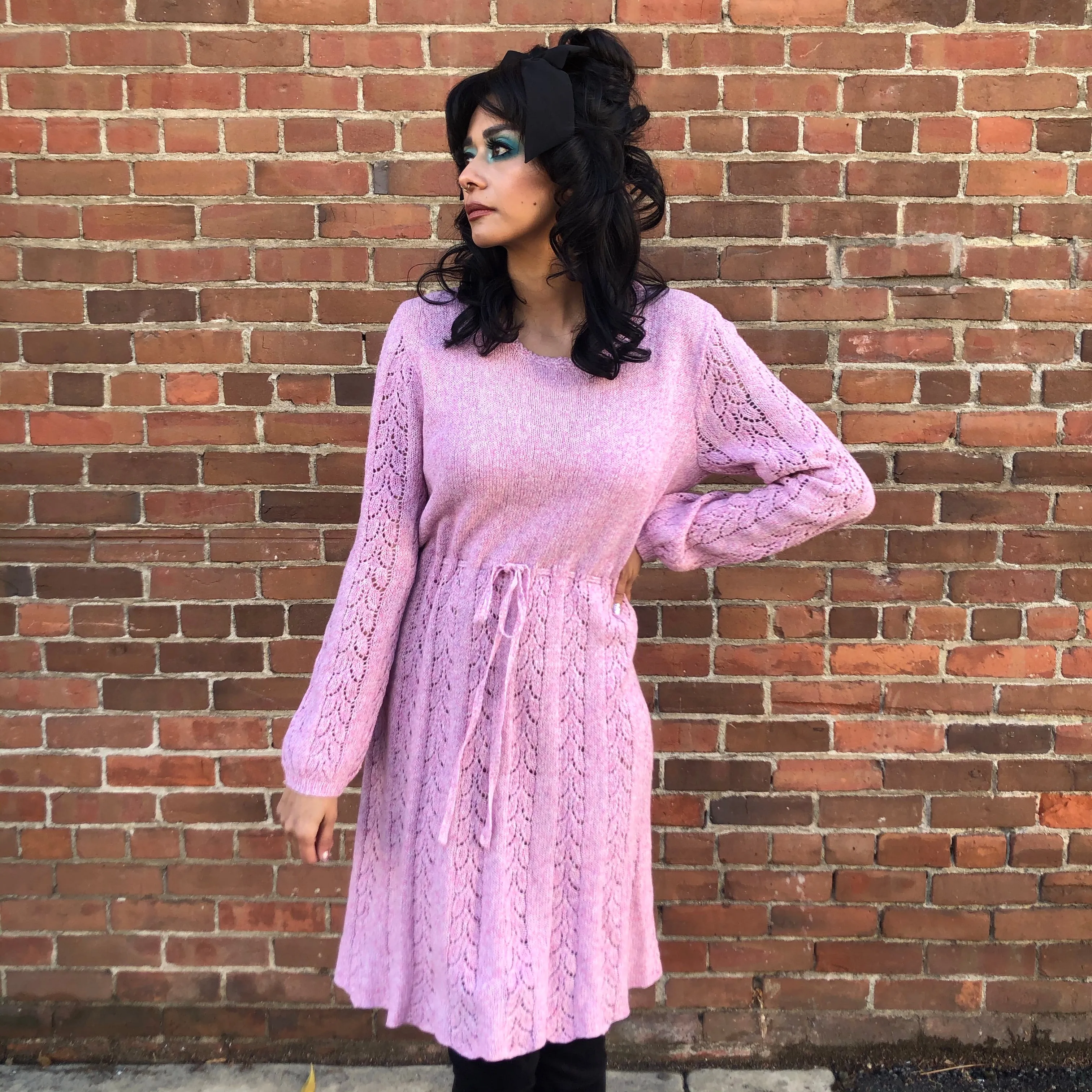 1970s Dusty Rose Sweater Dress