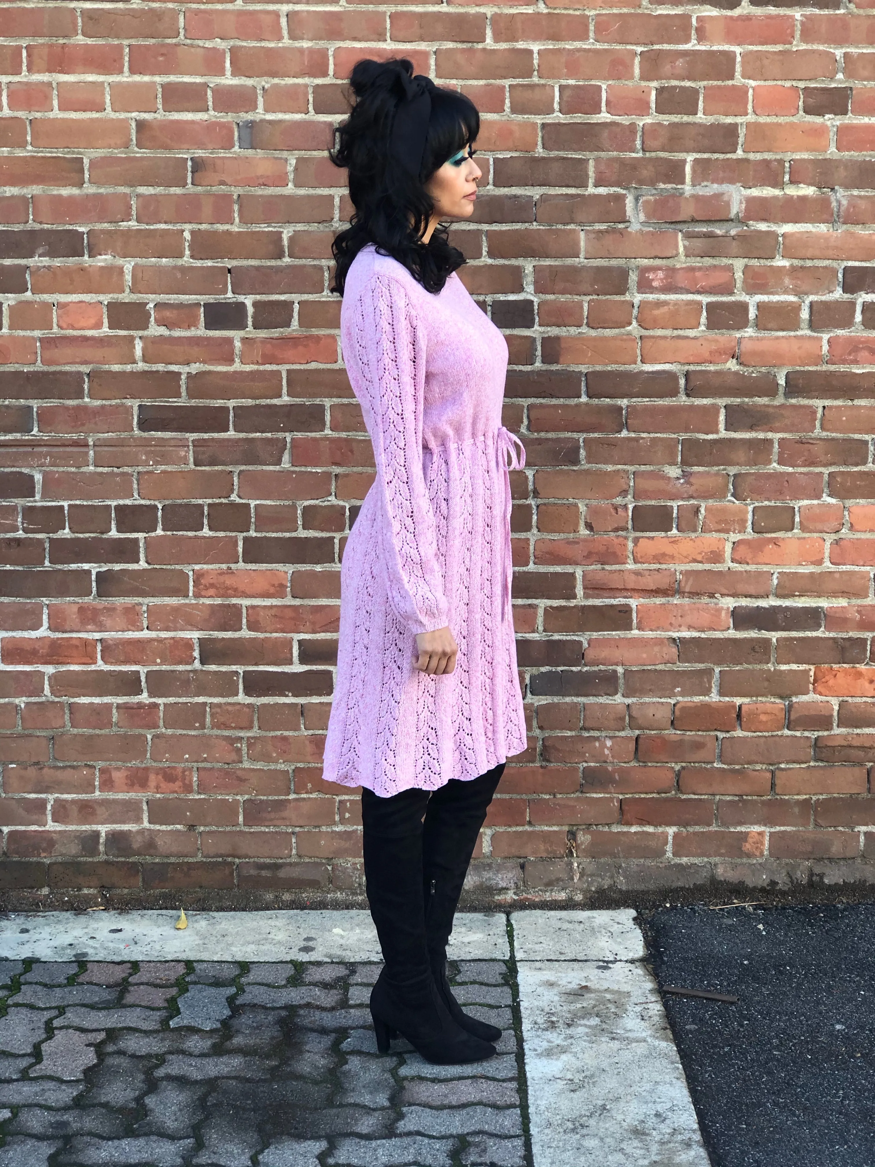 1970s Dusty Rose Sweater Dress