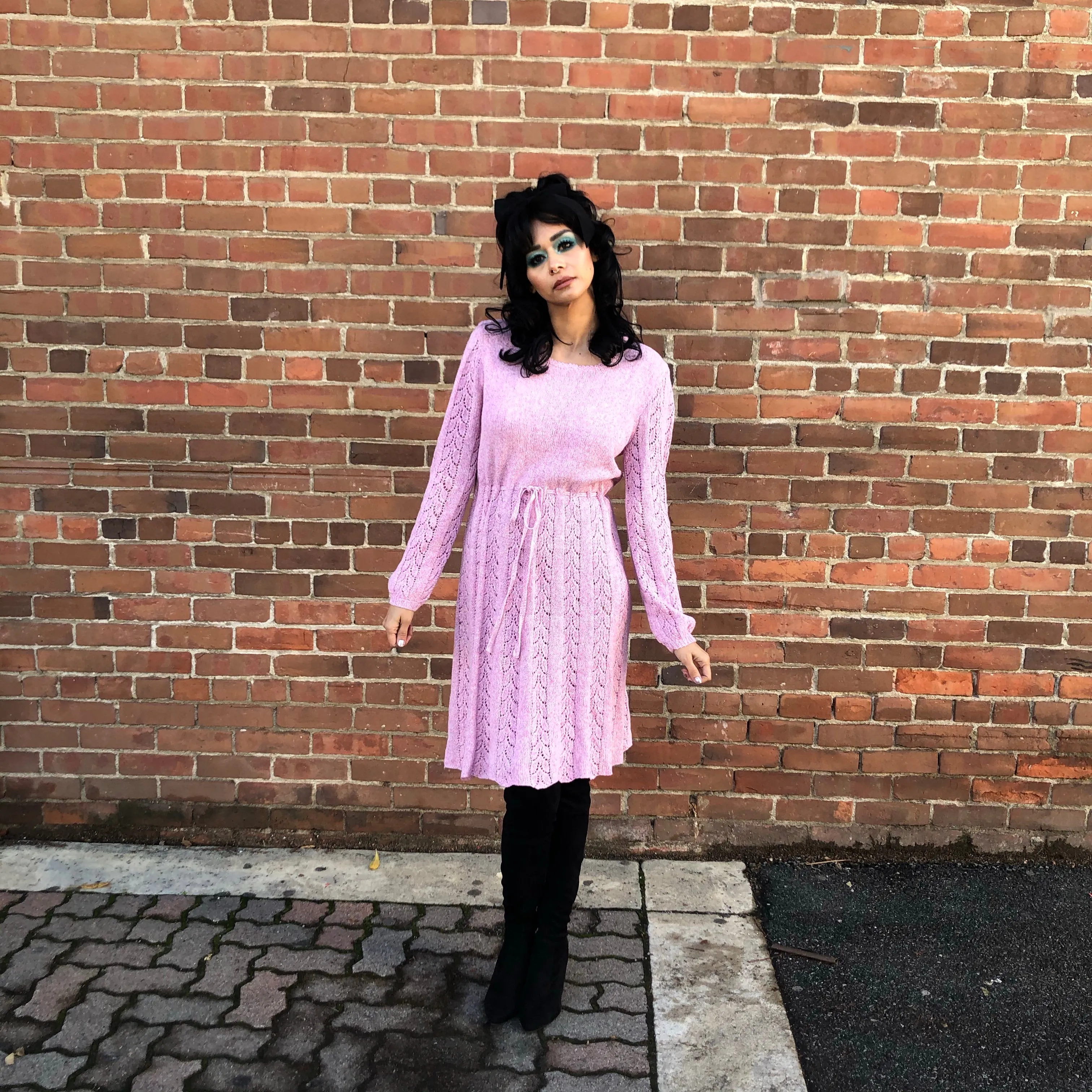 1970s Dusty Rose Sweater Dress