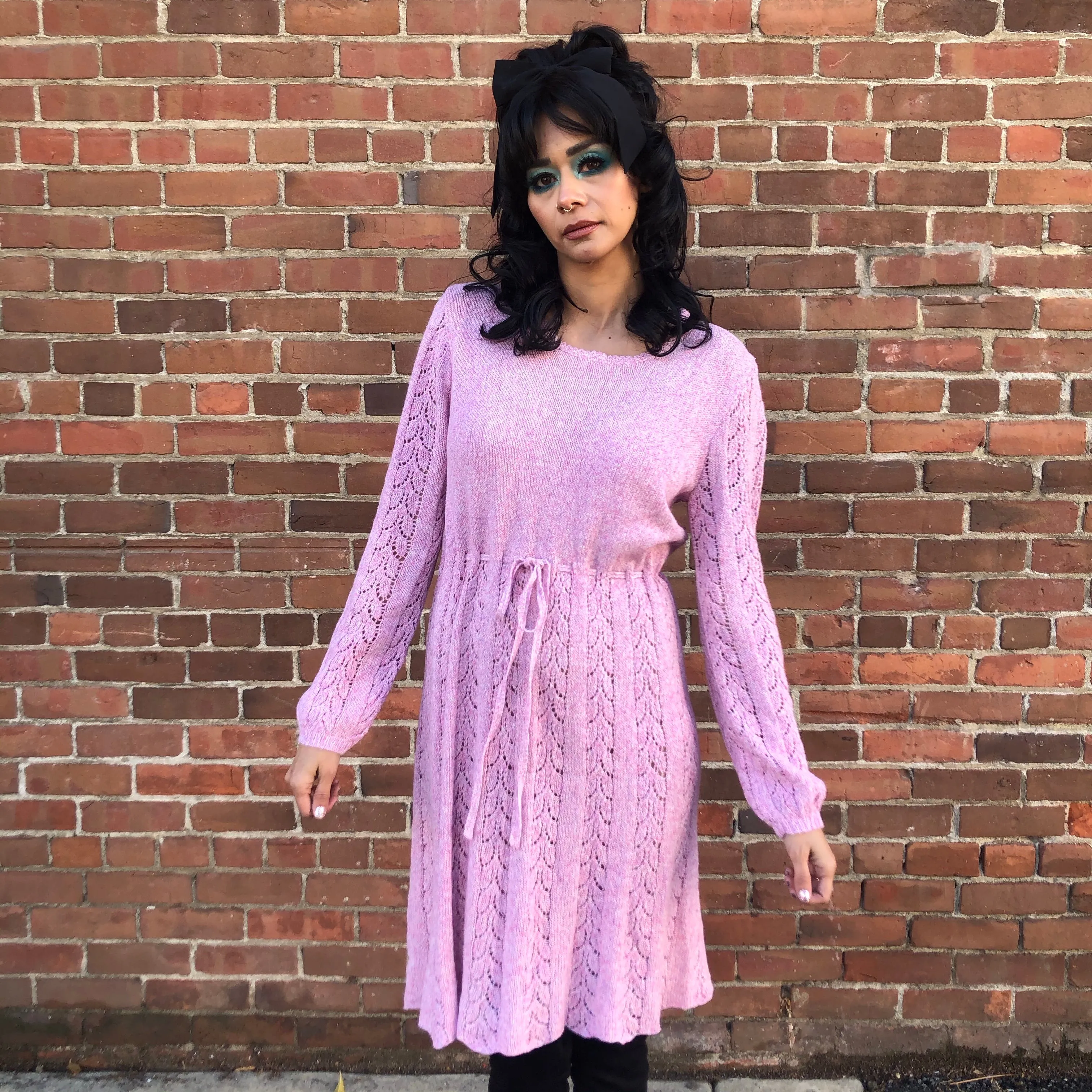 1970s Dusty Rose Sweater Dress