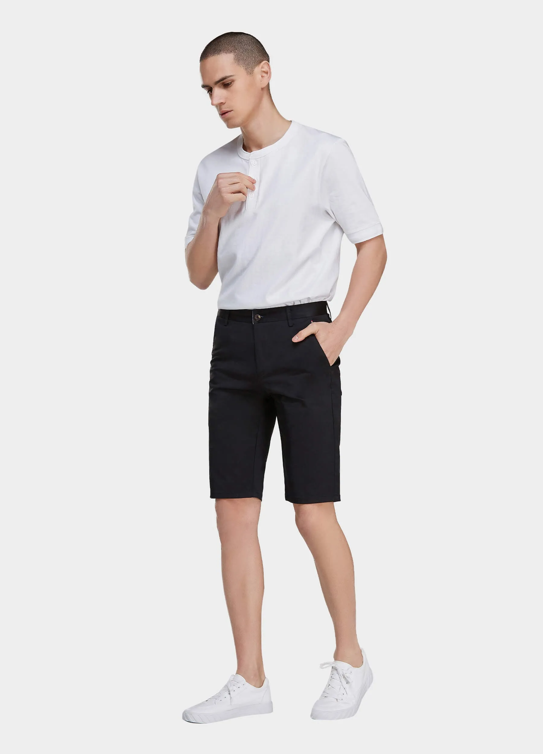 1PA1 Men's Flat Front Cotton Shorts with Slant Pocket Slim Fit