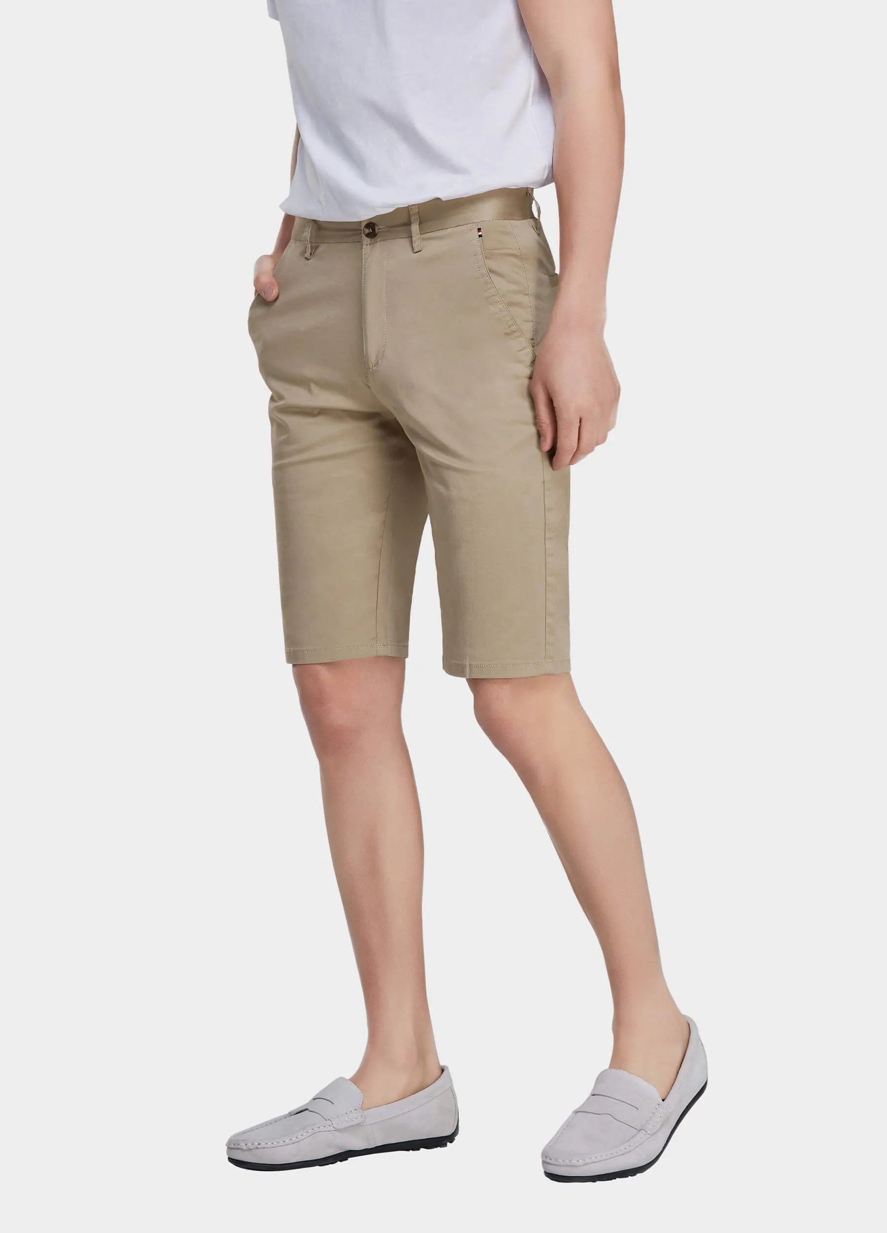 1PA1 Men's Flat Front Cotton Shorts with Slant Pocket Slim Fit