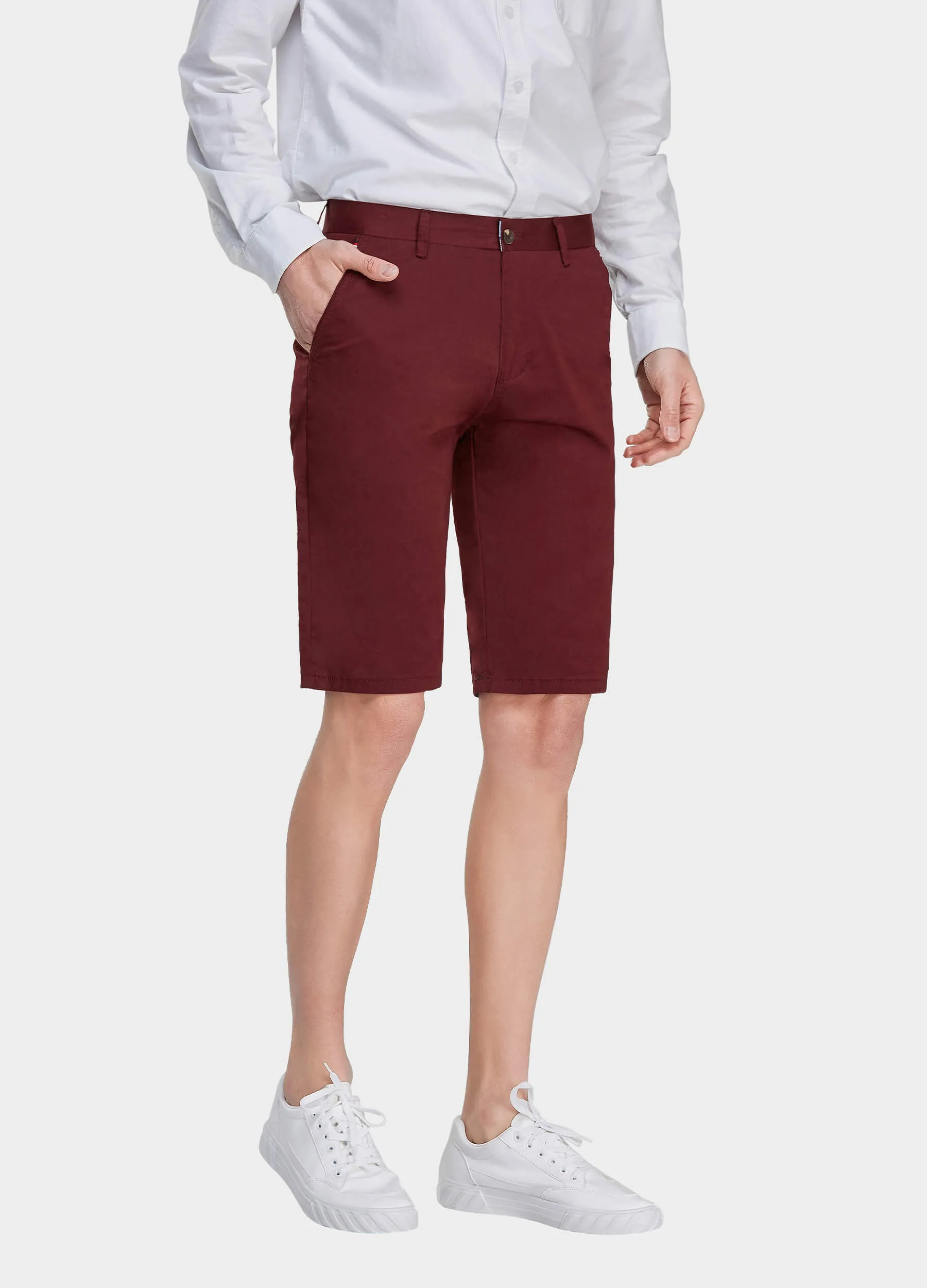 1PA1 Men's Flat Front Cotton Shorts with Slant Pocket Slim Fit