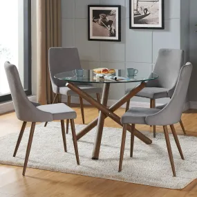 5 Piece Glass Round Dining Set Rocca Grey