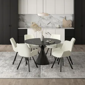 7 Piece Round Dining Set Calisto Black and Cream