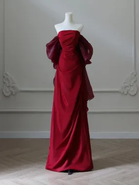 A-Line Satin Burgundy Long Prom Dress, Burgundy Long Evening Dress