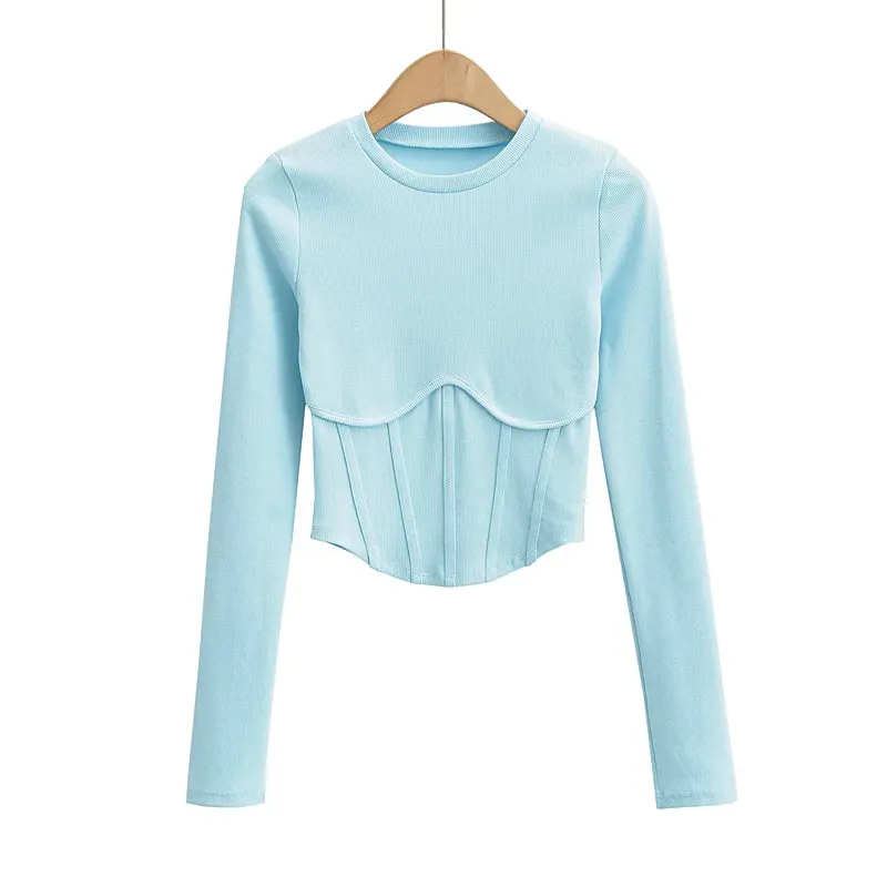 A&A Corset Inspired Long Sleeve Ribbed Crop top