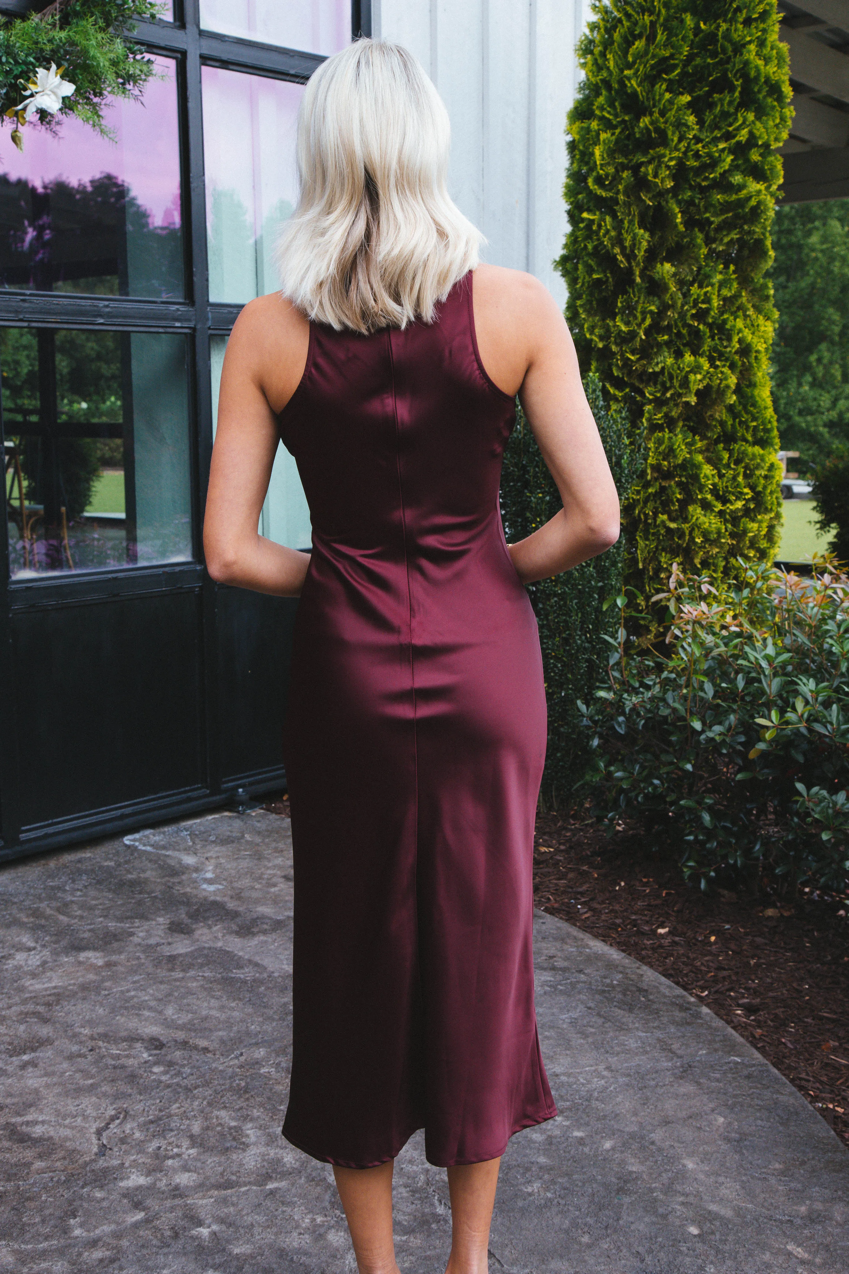 Afterglow Satin Long Dress, Wine