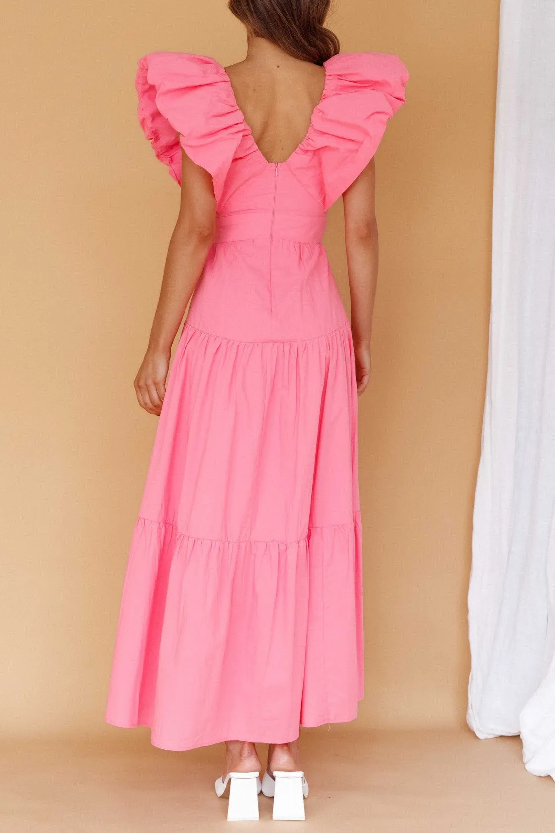 Alaia Lined Puff Sleeve Maxi Dress in Soft Pink