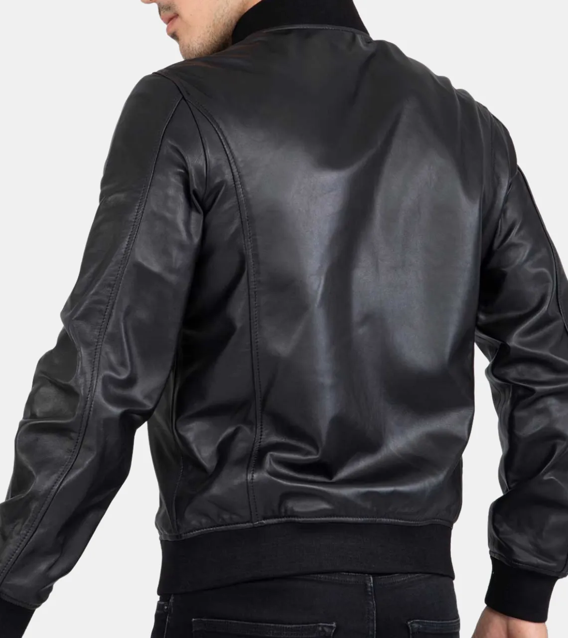 Amoret Men's Black Bomber Leather Jacket