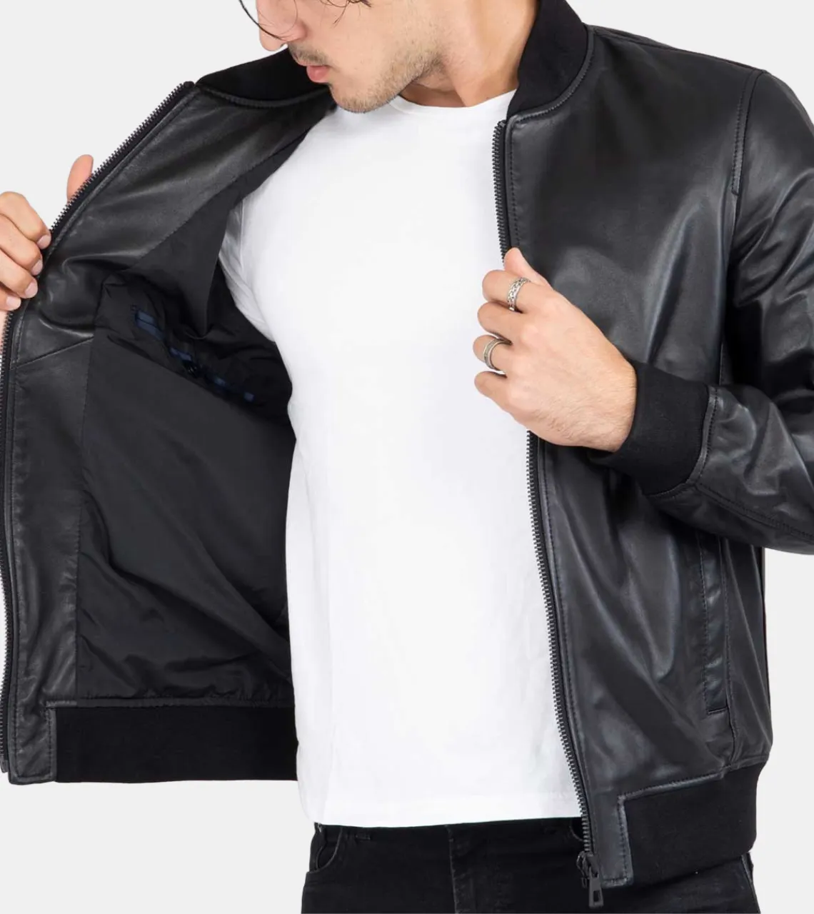 Amoret Men's Black Bomber Leather Jacket