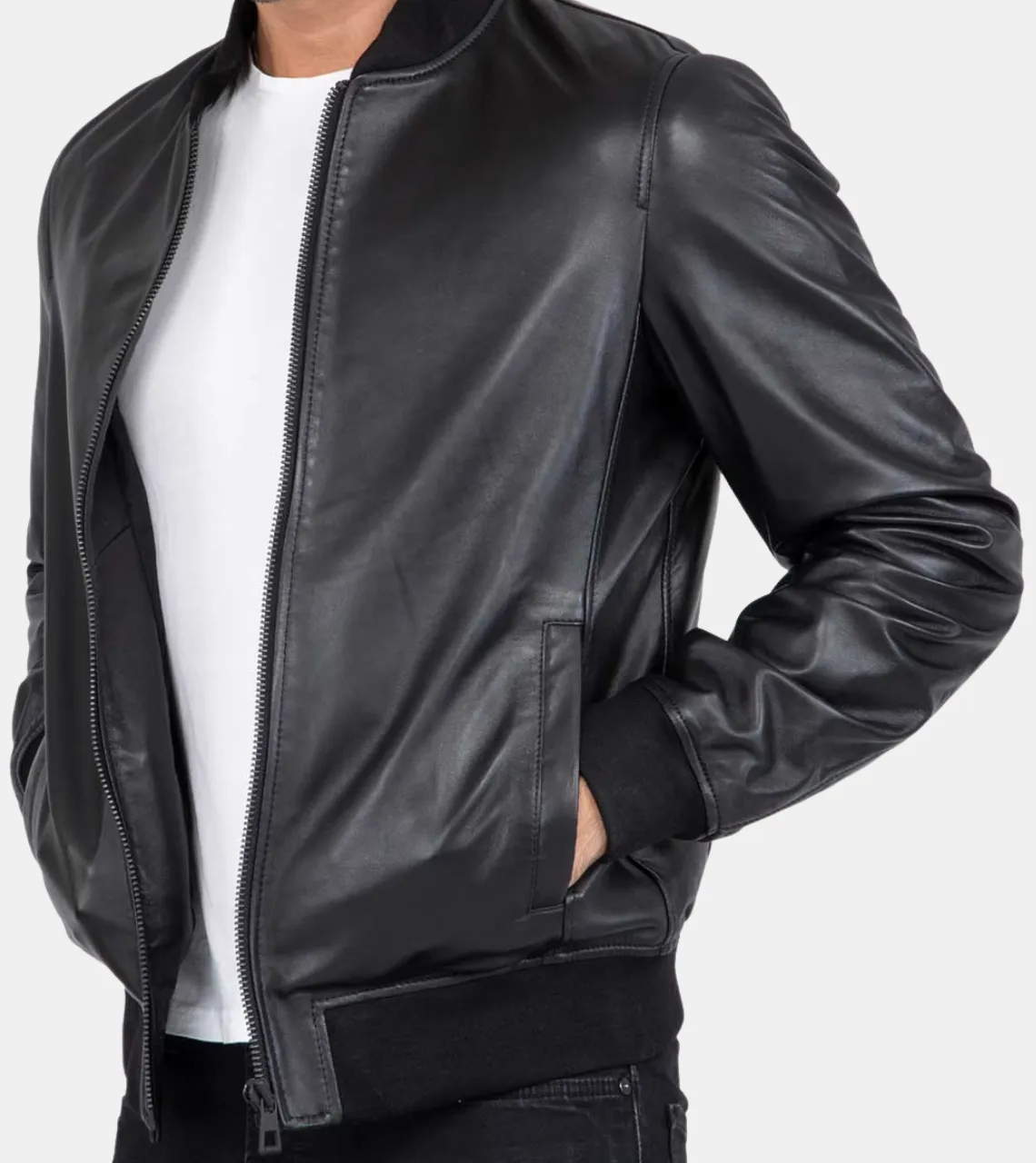 Amoret Men's Black Bomber Leather Jacket