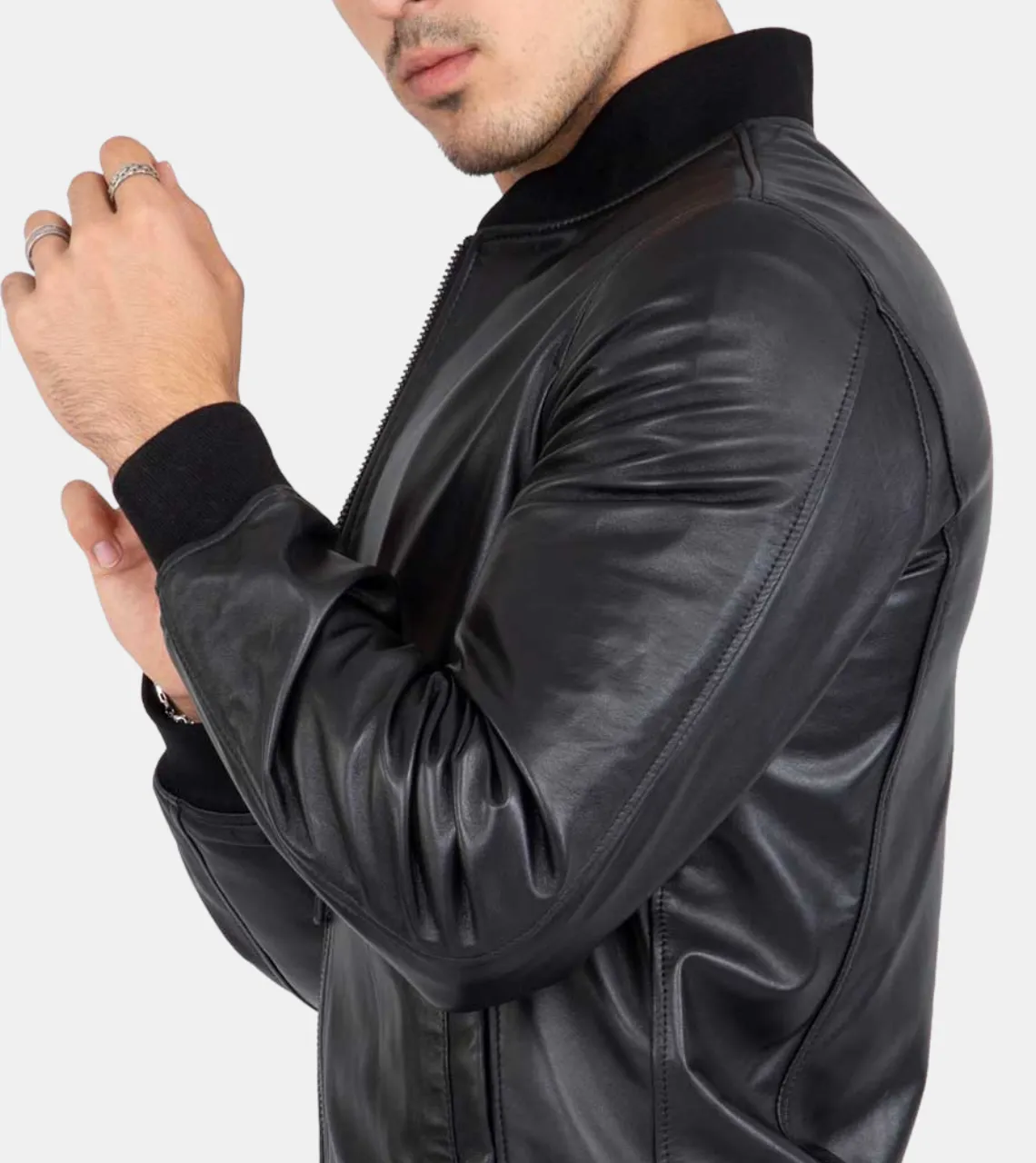 Amoret Men's Black Bomber Leather Jacket