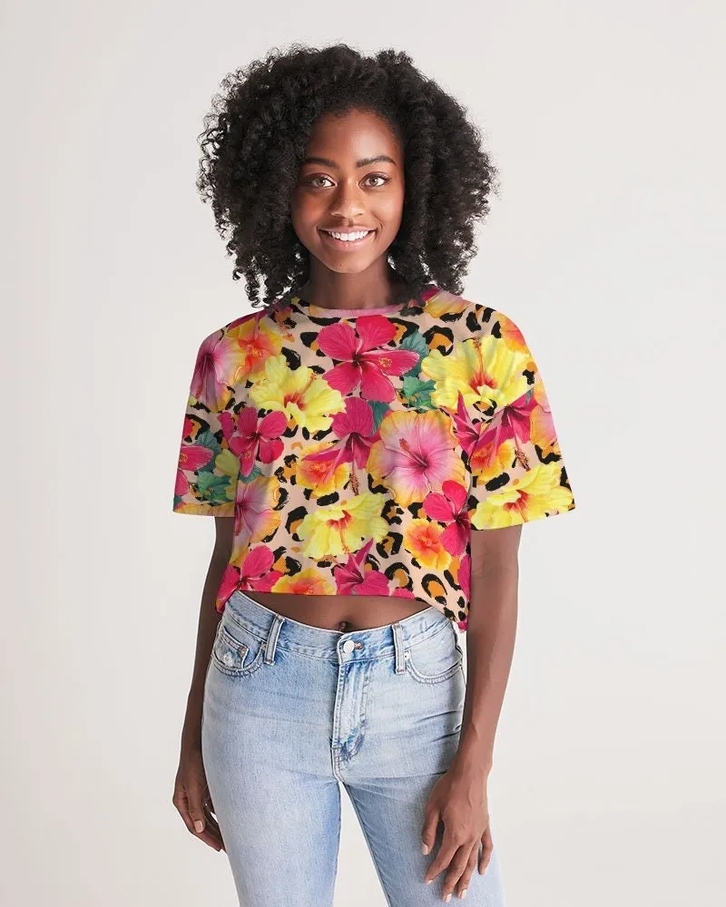 Animal Print Floral Women's Cropped Top