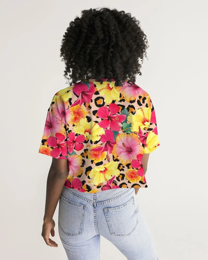 Animal Print Floral Women's Cropped Top