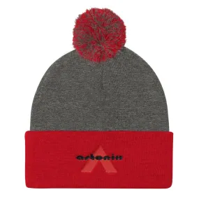 Astonix Sportsman SP15 Pom Pom Knit Beanie (Dark Heather Grey/ Red