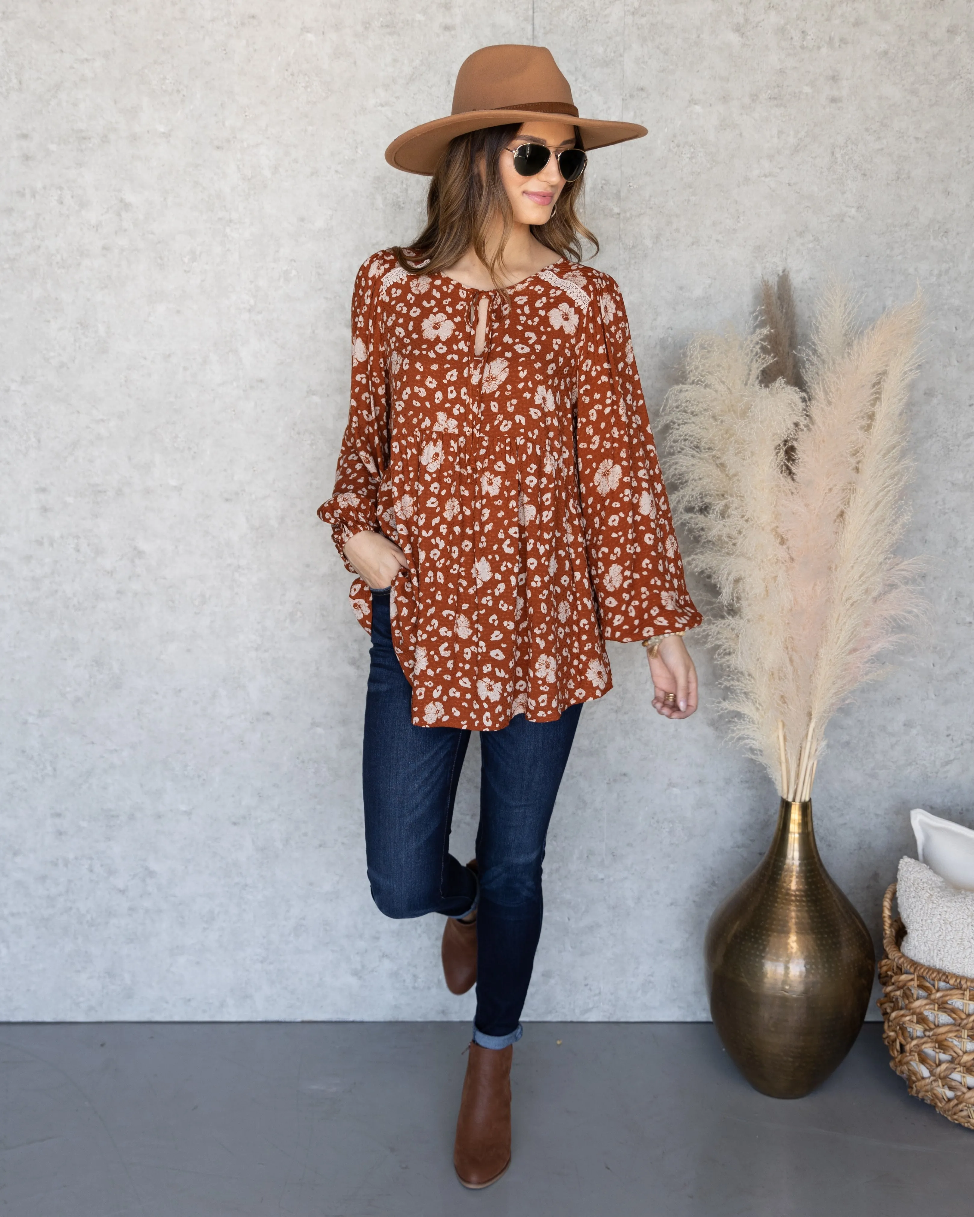 Audrey Multi Print Top - Rust