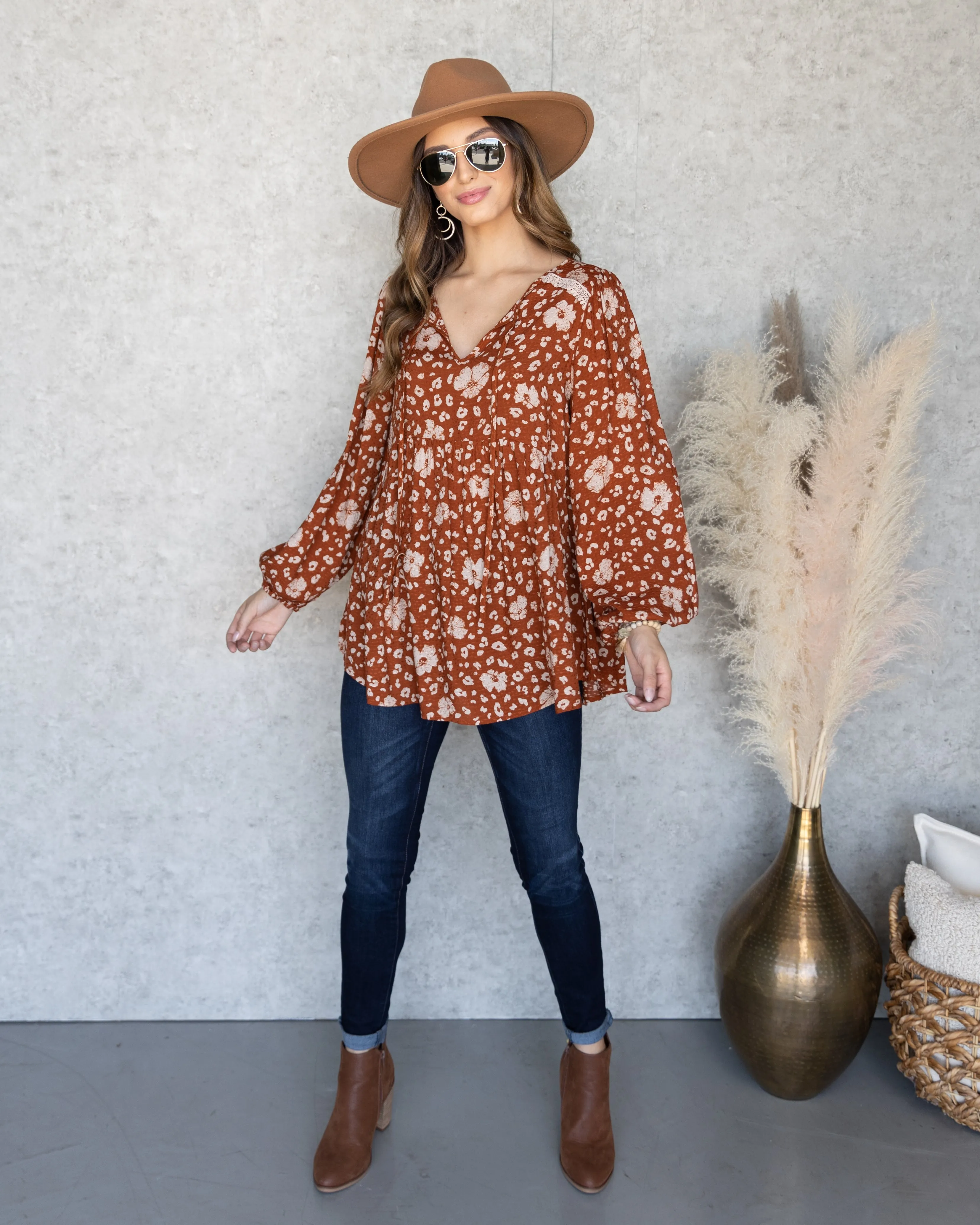 Audrey Multi Print Top - Rust