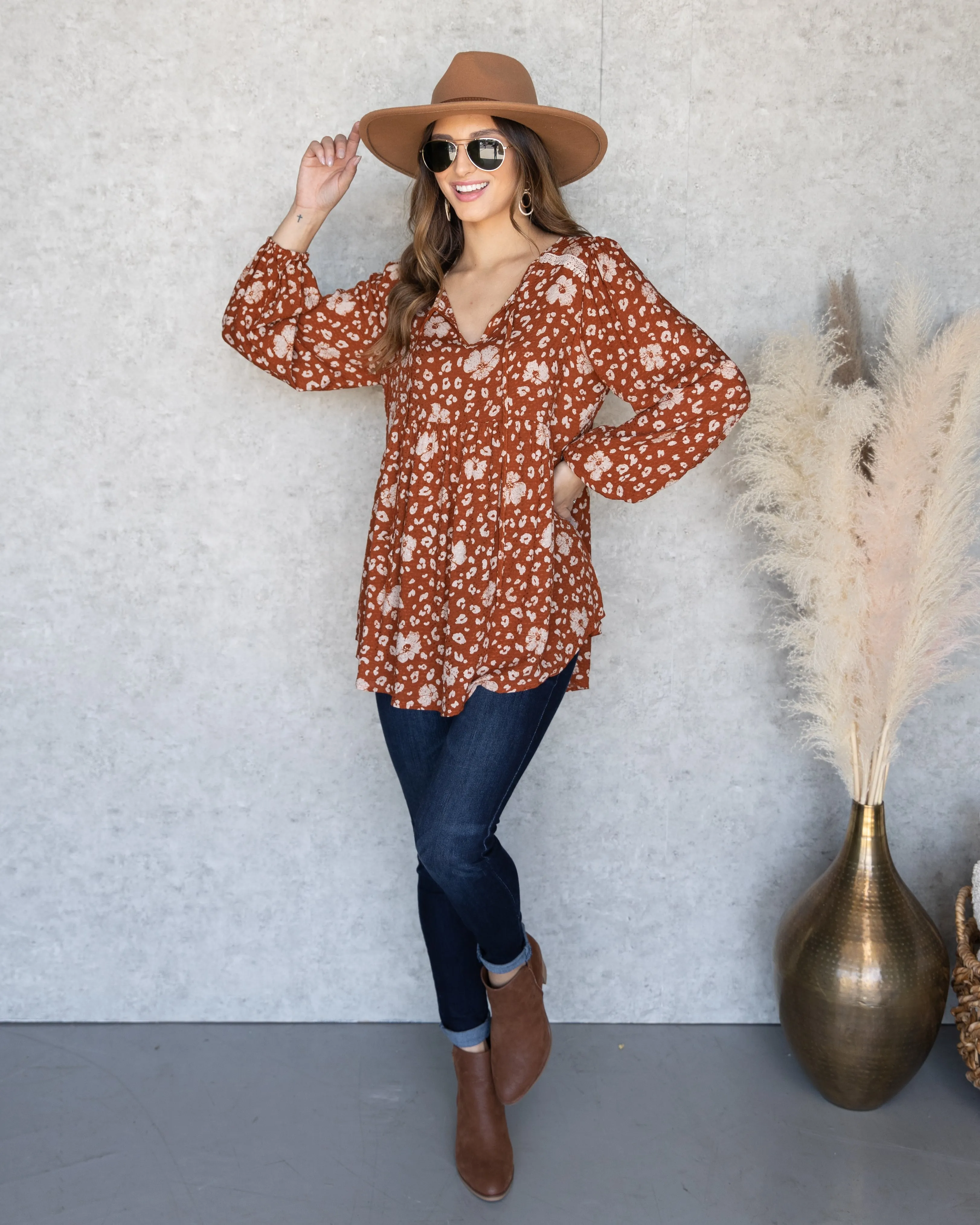 Audrey Multi Print Top - Rust