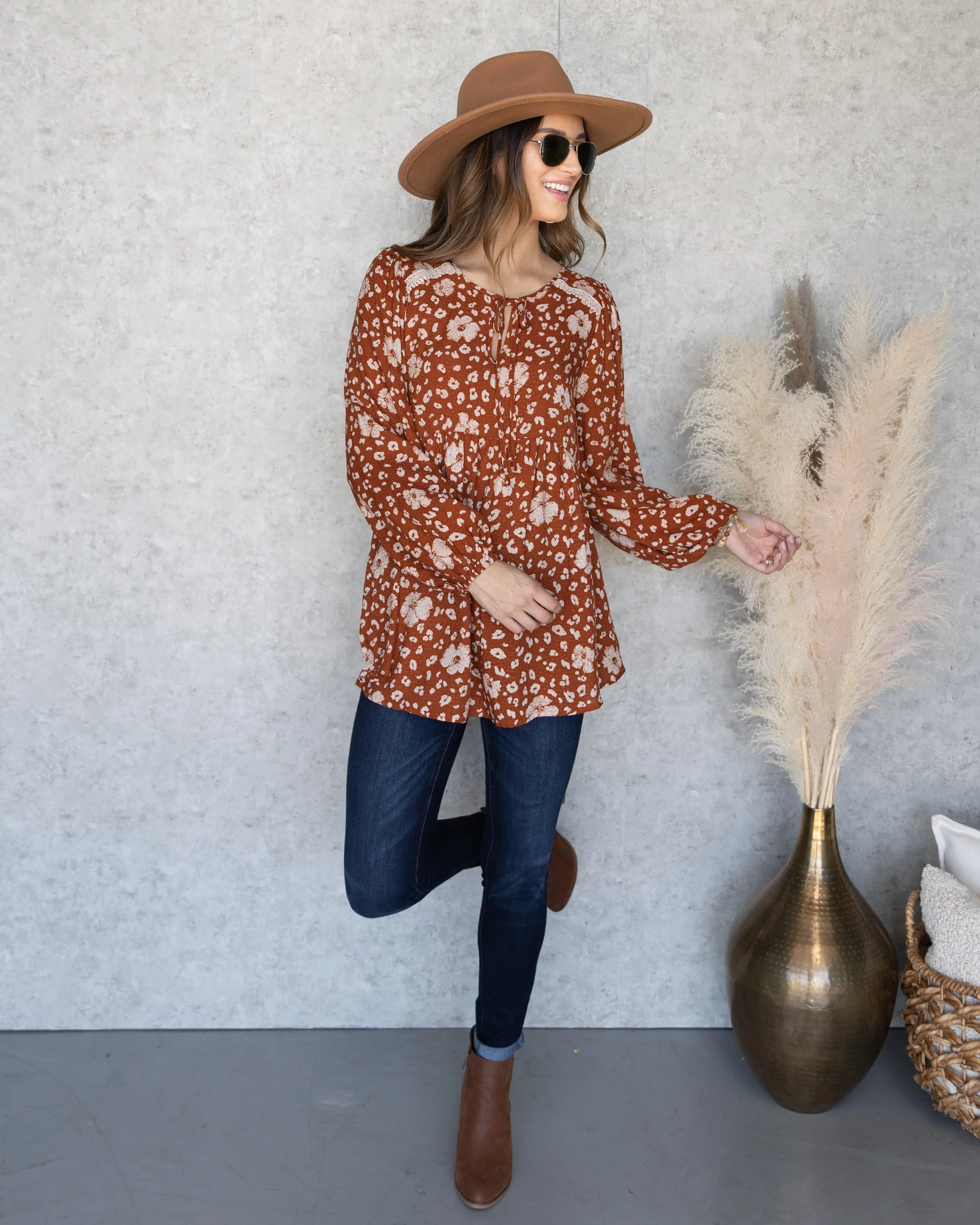 Audrey Multi Print Top - Rust