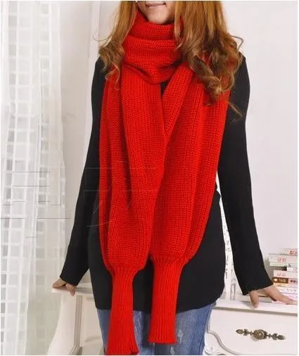 Autumn & Winter Fashion Crochet Knitted Scarf Shawl with Sleeves