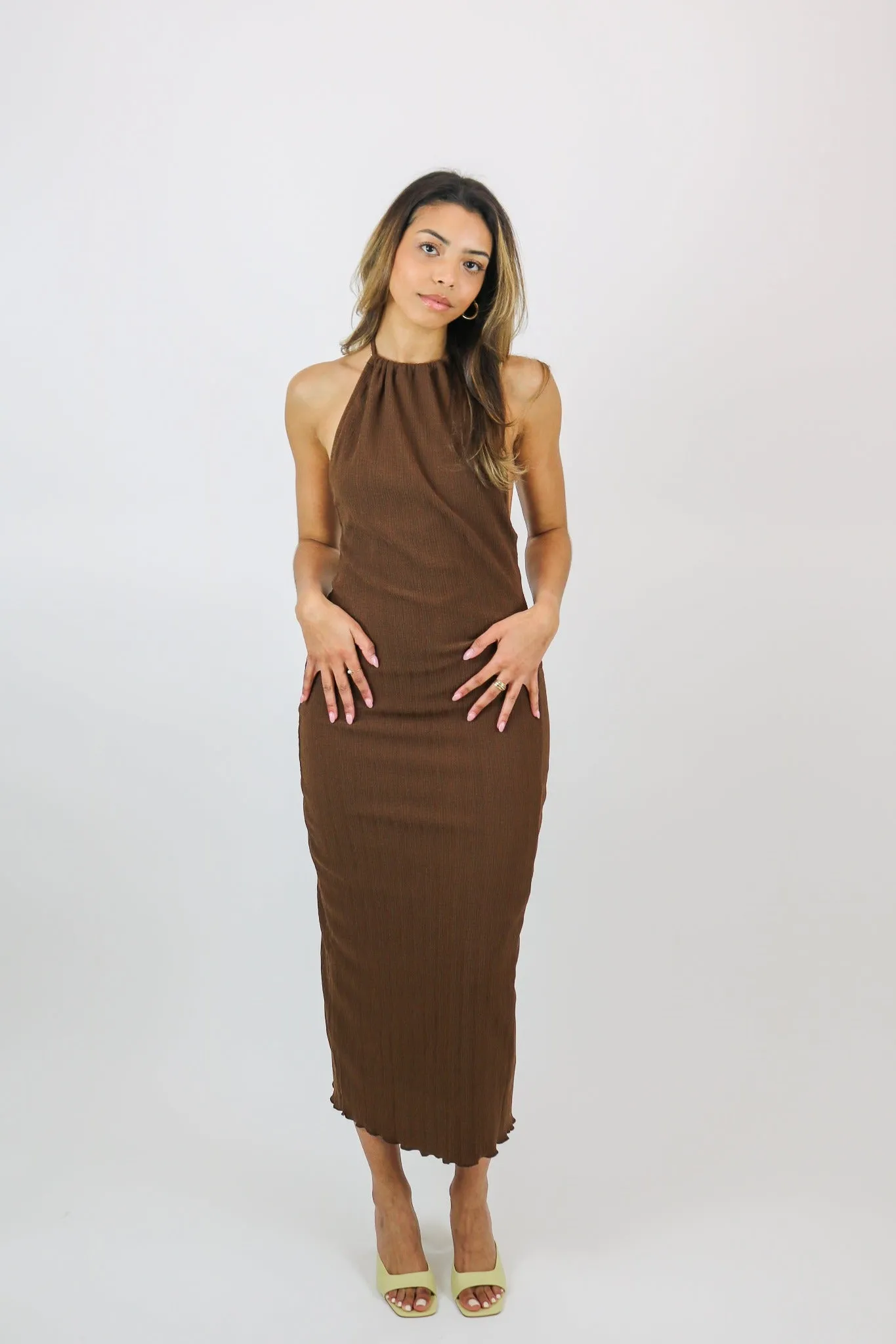 Avoca Halter Maxi Dress | Choc Brown | Peppermayo