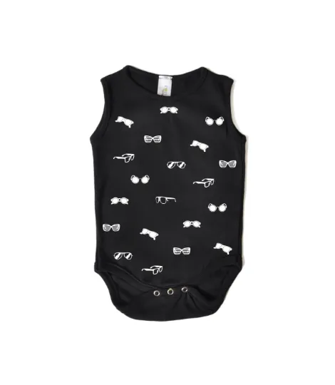 Baby Boy Romper- organic cotton - Black with sunglasses print