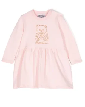 Baby Girls Pink Teddy Embroidery Sweatshirt Dress