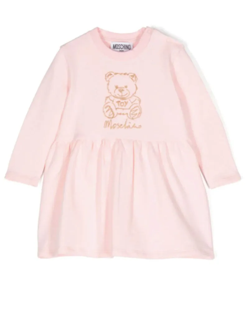 Baby Girls Pink Teddy Embroidery Sweatshirt Dress