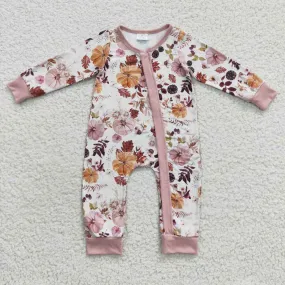 baby pumpkin floral zipper onesie LR0363