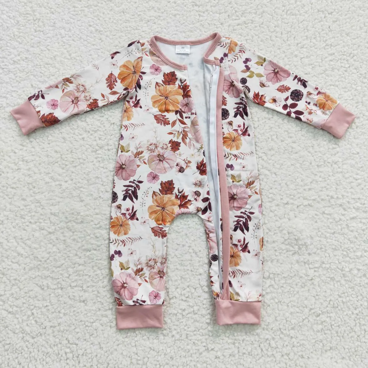 baby pumpkin floral zipper onesie LR0363