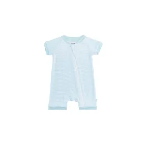 Baby Short-Sleeve Bamboo Romper - Delicate Blue Stripe