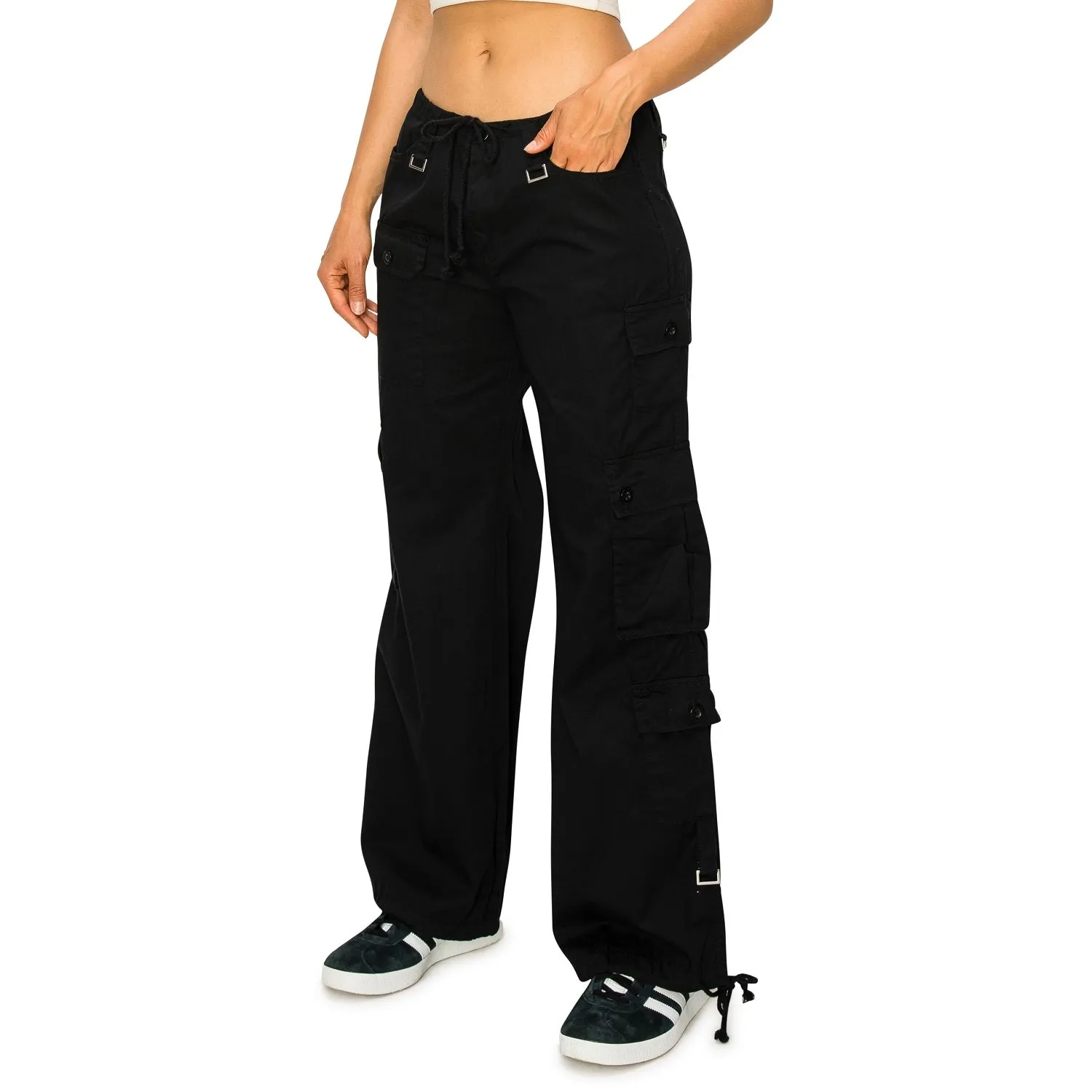 Baggy Fit Parachute Cargo Pants - Black