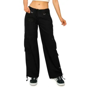 Baggy Fit Parachute Cargo Pants - Black