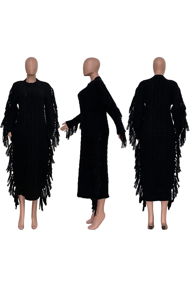 BG0342 Knitted Tassels Long Dress