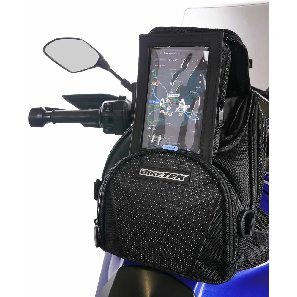 BikeTek Midi Magnetic Tank Bag With Flip Out Phone Pouch Black