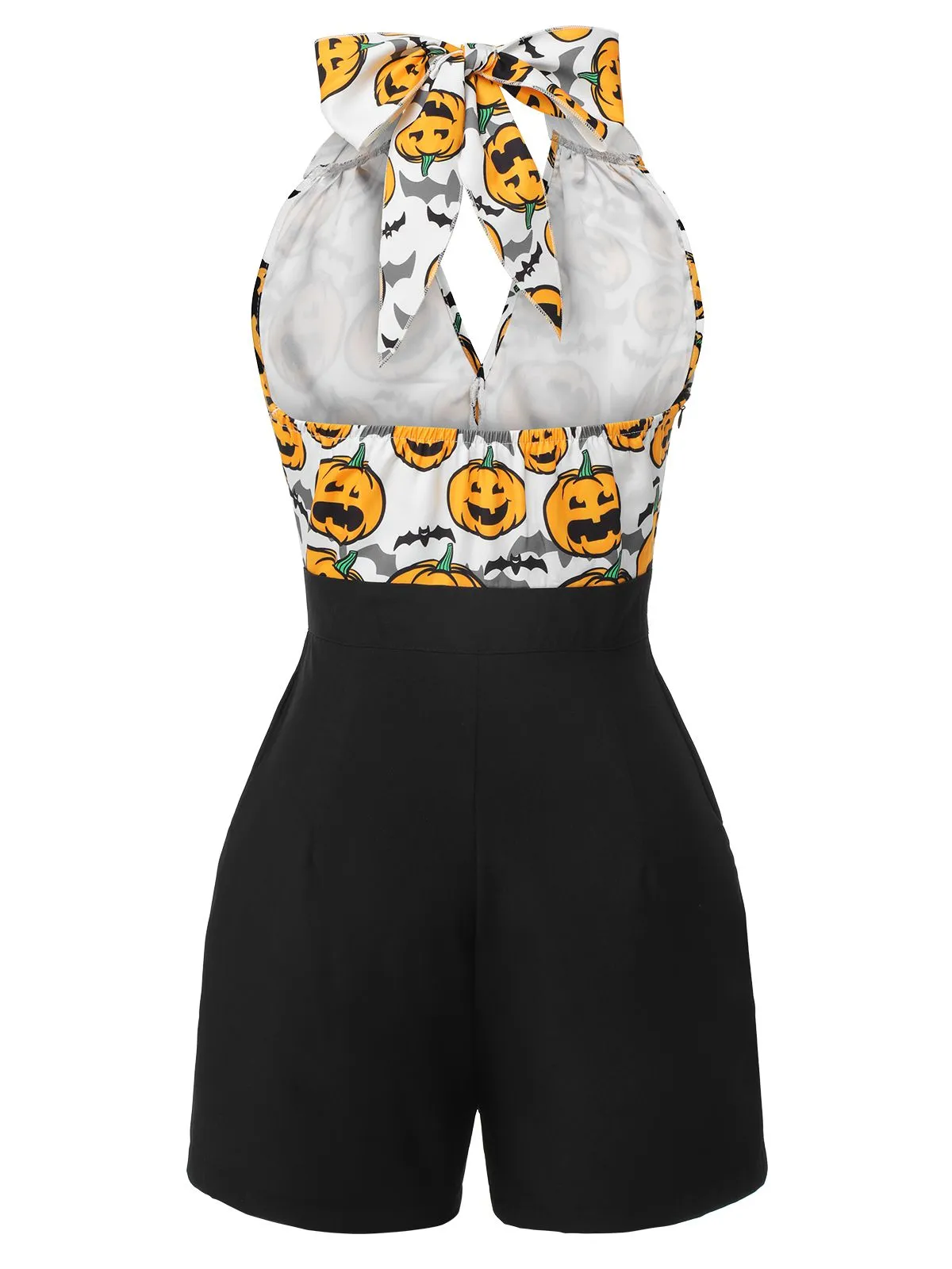 Black 1950s Halloween Pumpkin Halter Romper