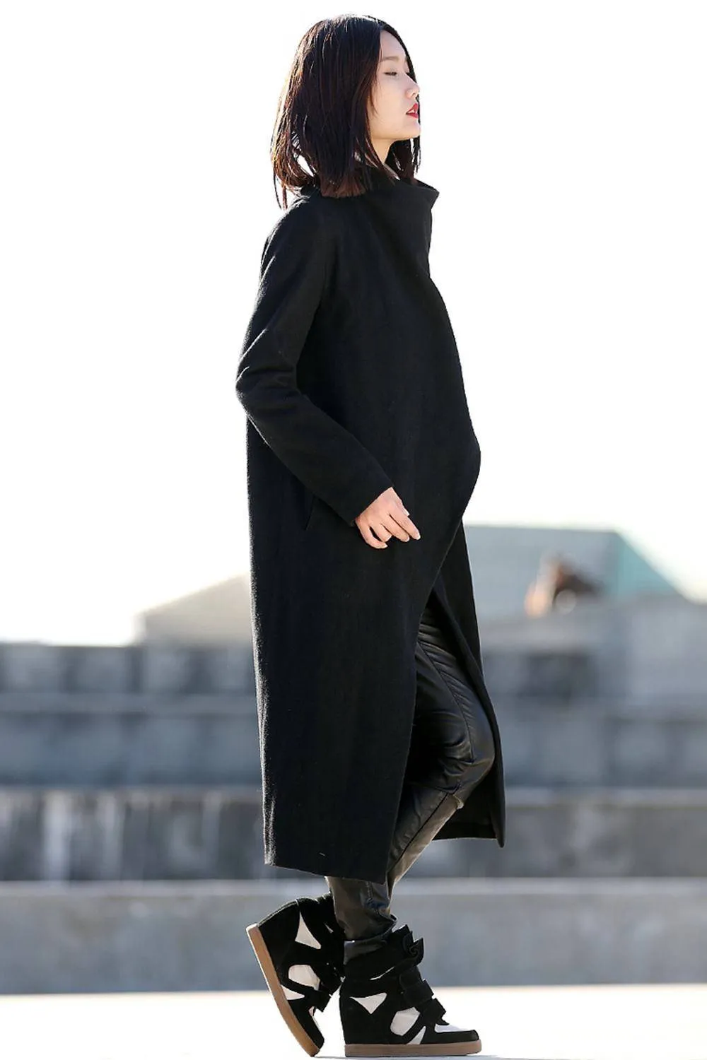 Black coat, wool coat, winter coat, long wool coat, long sleeve jacket, women jackets, plus size womens jacket, coats, jacket C195