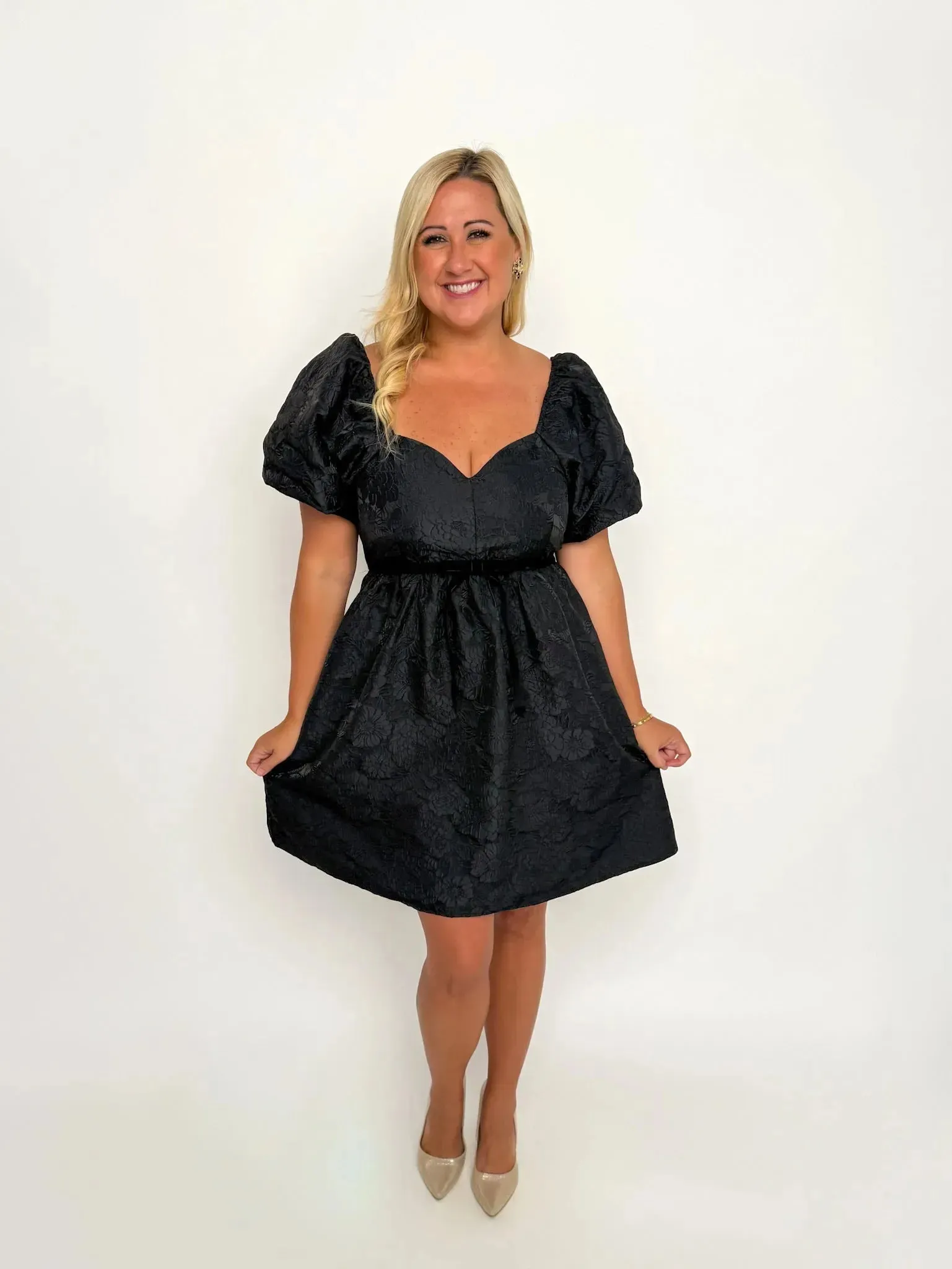 Black Jacquard Sweetheart Neck Dress