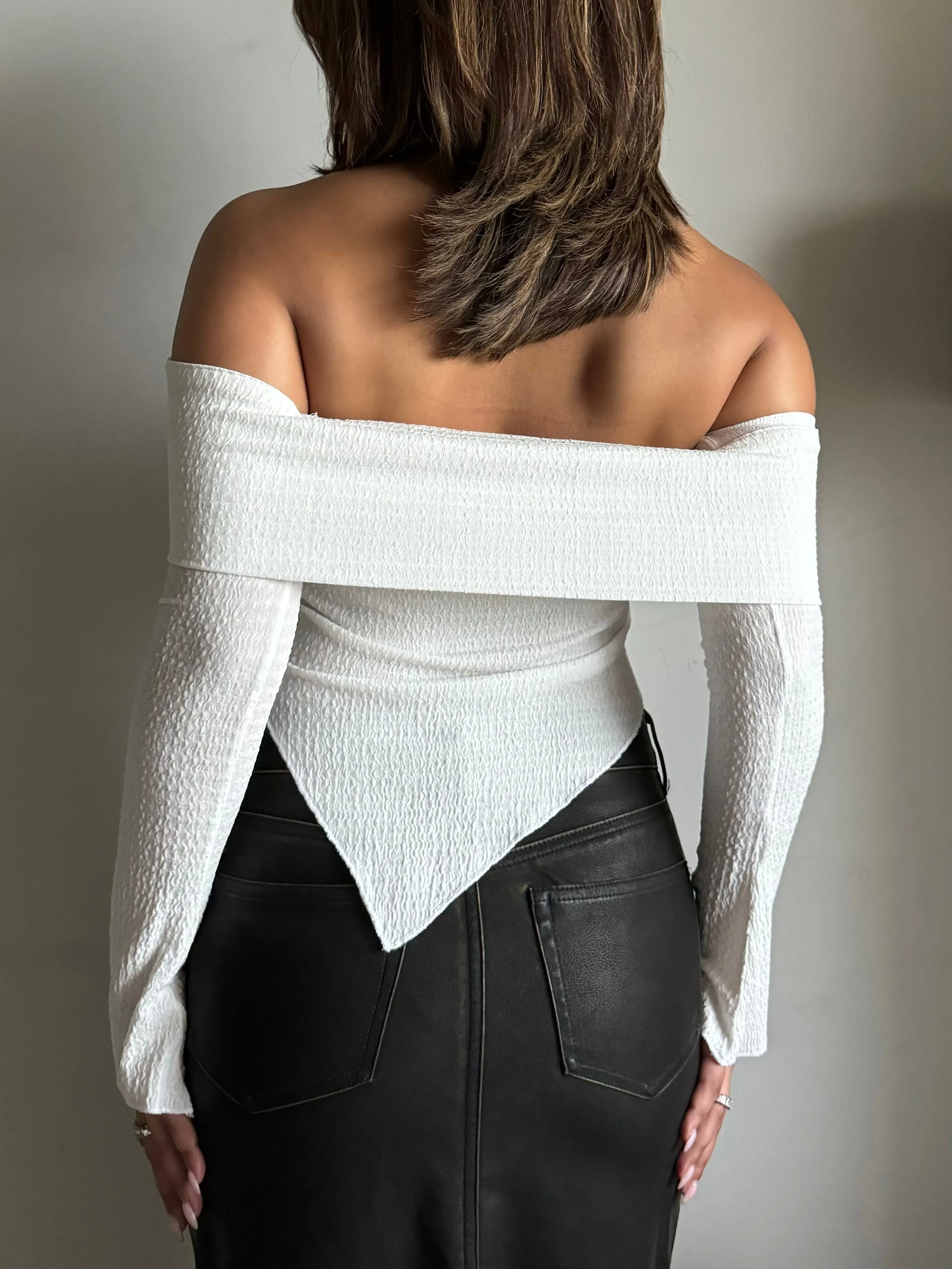 Boho Wave Off-Shoulder Irregular Hem Top