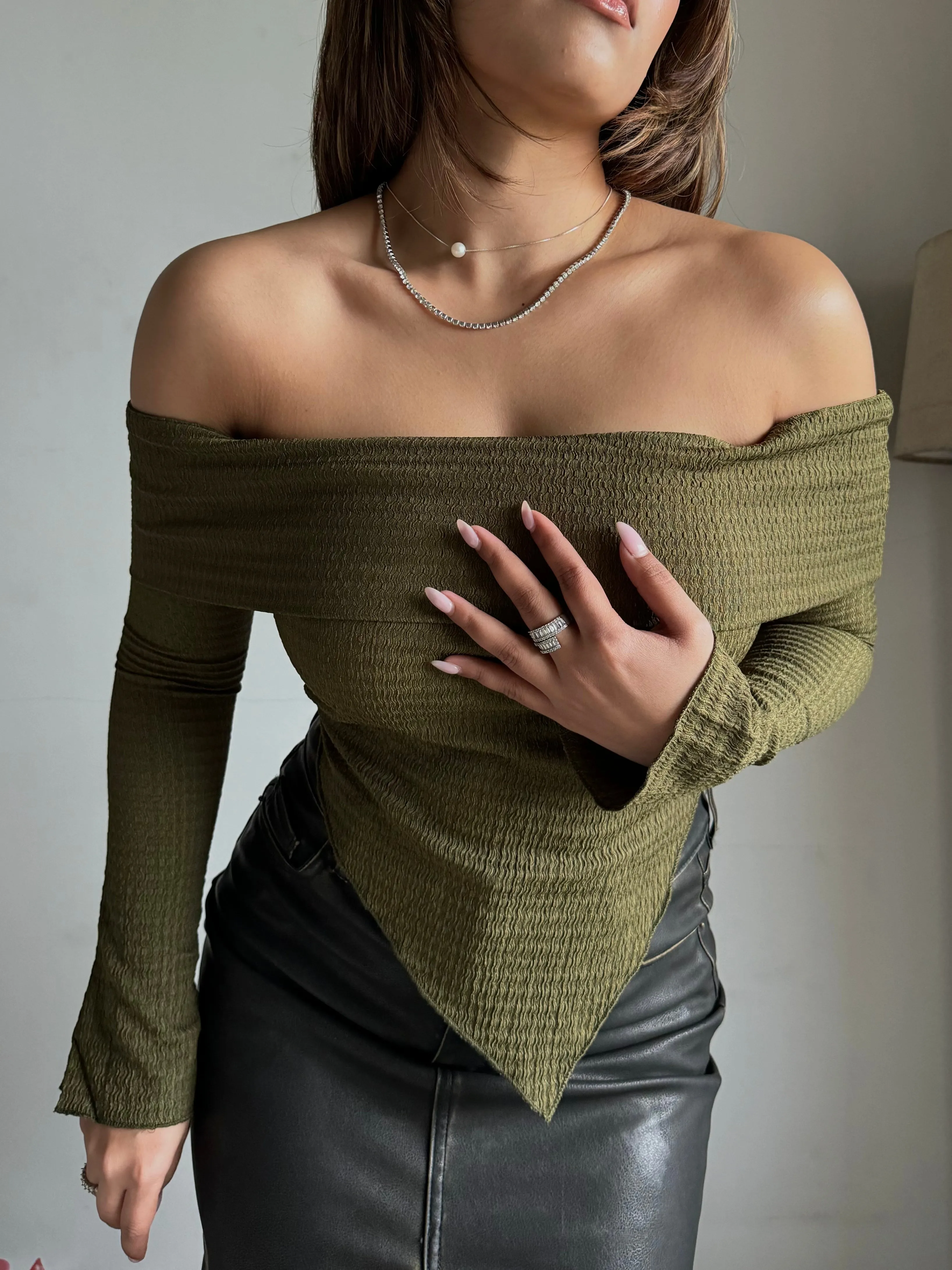 Boho Wave Off-Shoulder Irregular Hem Top