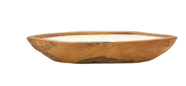 BROWN TEAK WOOD BOHEMIAN CANDLE, 10" X 6" X 3"