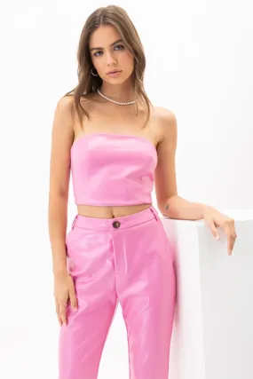 Bubblicious Vegan Leather Strapless Crop Top