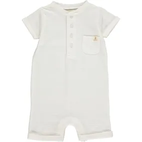 Camborne Henley Romper- White Ribbed