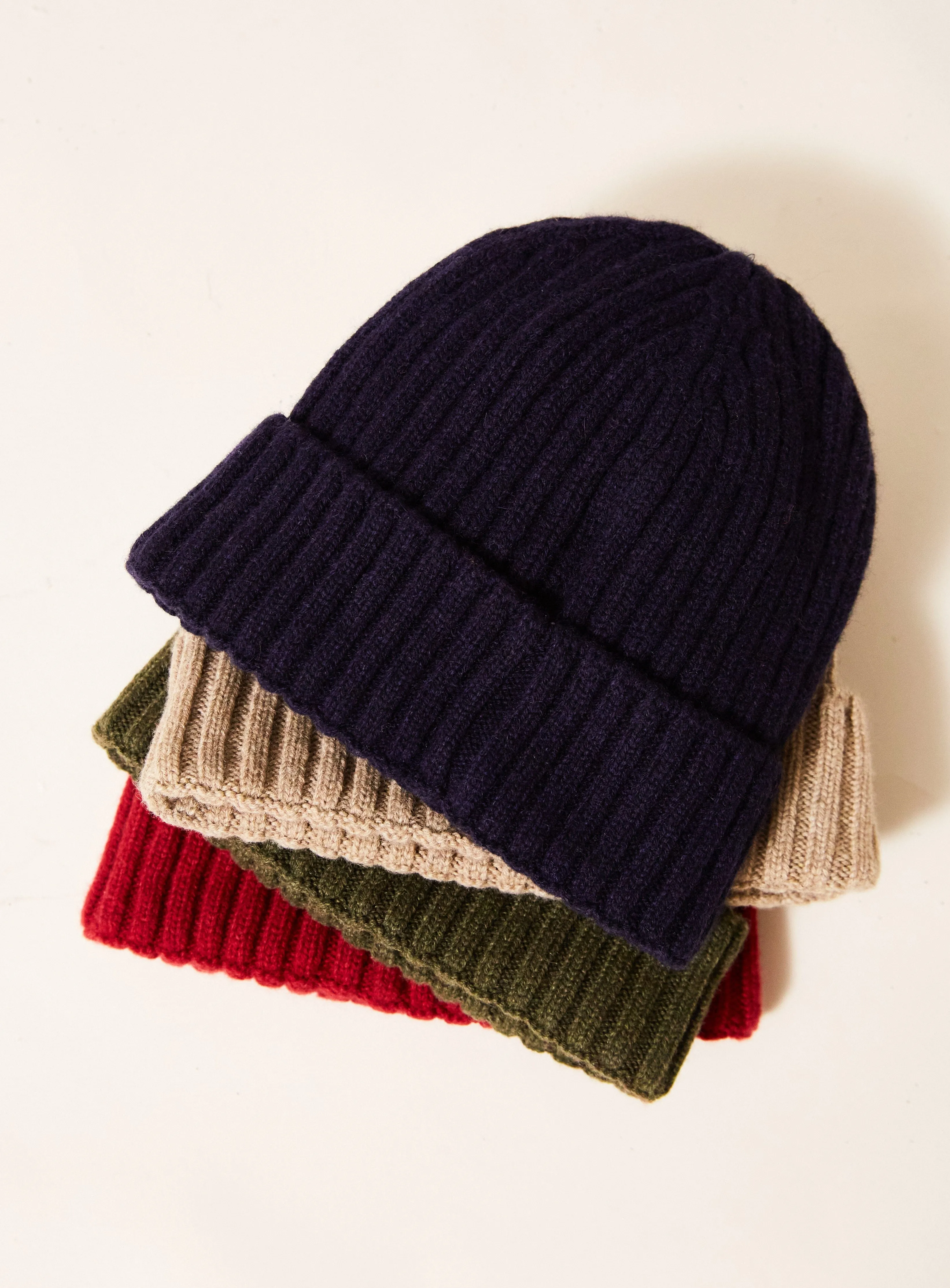 Cashmere Navy Ribbed Beanie Hat