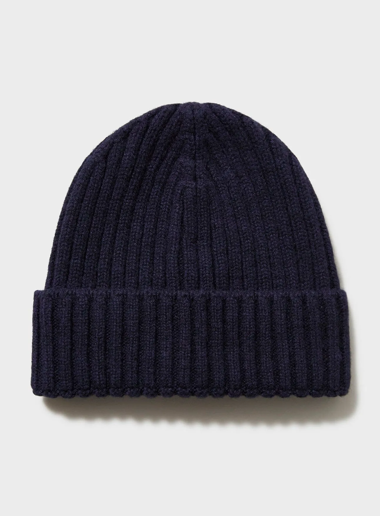 Cashmere Navy Ribbed Beanie Hat