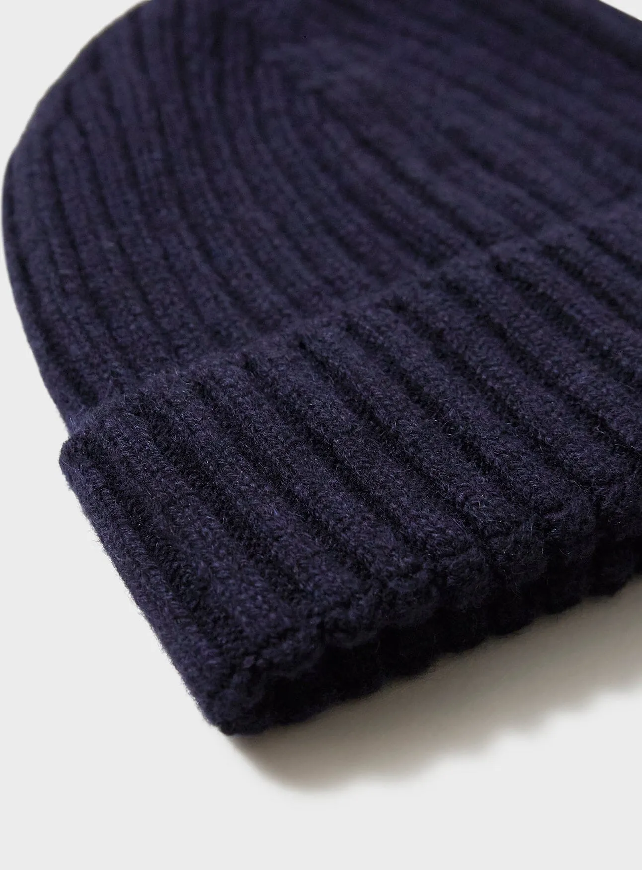 Cashmere Navy Ribbed Beanie Hat